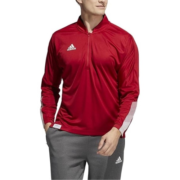 NWT Adidas Men’s Sideline 1/4-Zip Knit Pullover M Red / White - Picture 1 of 16